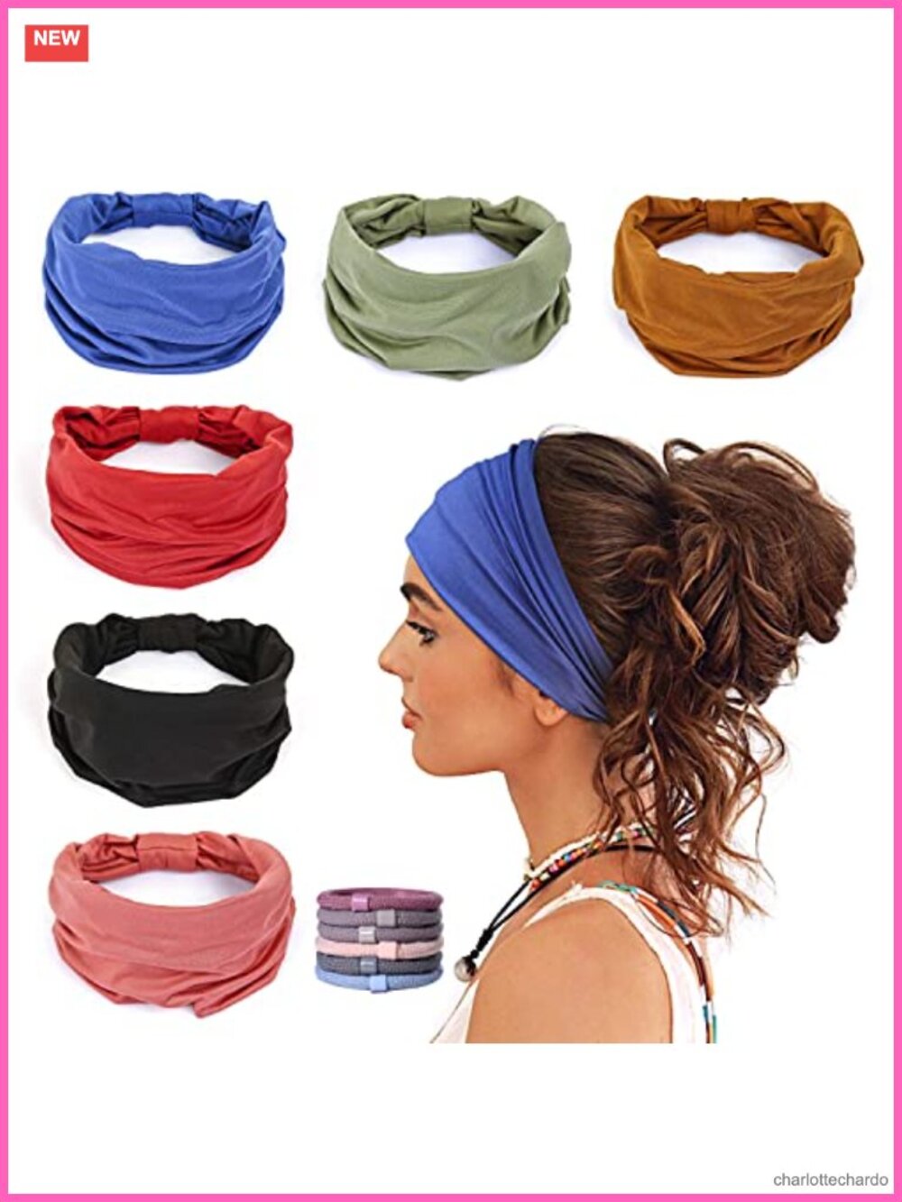6 Pack Wide Headbands Non Slip Soft Elastic Cotton Cloth Knotted Turbans